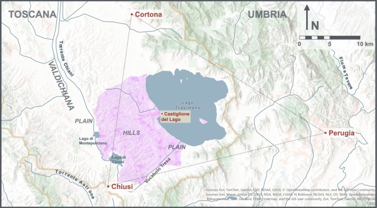 Map of the Trasimeno region highlighting the territory of CDL.